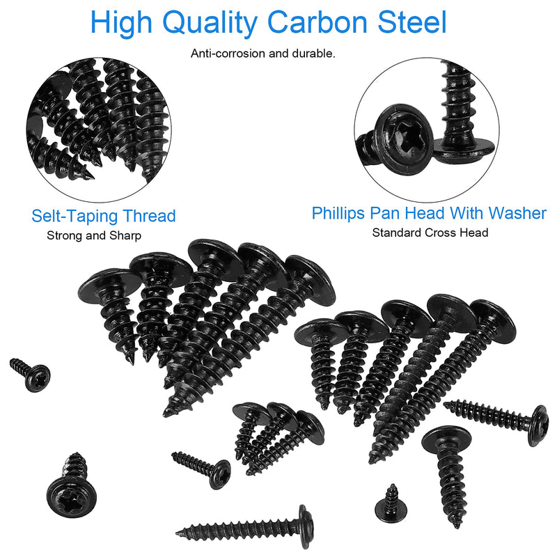 [Australia - AusPower] - HanTof 420pcs M2 M3 M4 Phillips Truss Head Self-Tapping Screws,Wafer Head Screws, Pan Head with Washer Wood Screws,13 Sizes Self Tapping Screws Assortment Kit,Black Carbon Steel Black 