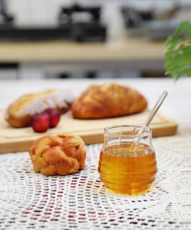 [Australia - AusPower] - Mkono Honey Jar with Dipper and Lid Glass Honey Pot Container Dispenser for Home Kitchen,9 Ounce,Clear 