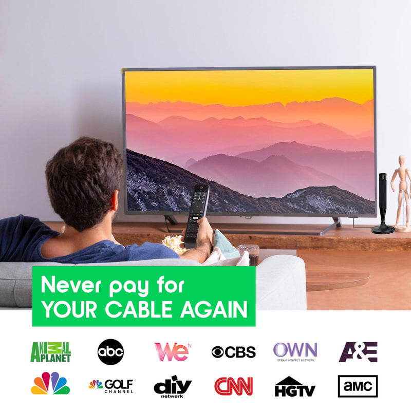 [Australia - AusPower] - Antier Amplified Indoor Digital TV Antenna – Best Powerful Amplifier, Signal Booster & Has up to 450+ Miles Range, Support 8K 4K Full HD Smart and Older Tvs with 10ft Coaxial Cable [2023 Release] 