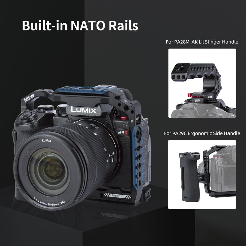 [Australia - AusPower] - Nitze S5 II Cage for Panasonic LUMIX S5 II Camera, Built-in Top and Side NATO Rails, Cold Shoe and Arca Swiss Quick Release Plate - T-P05A 
