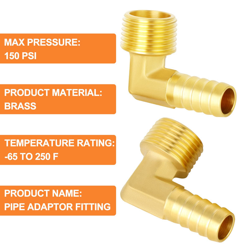 [Australia - AusPower] - GASHER 5 Pieces Brass Hose Barb Reducer 90 Degree Elbow 1/4 Inch NPT to 1/4 Inch Barb Hose ID with 5 Hose Clam, Brass Barb Reducer SPLICER Fitting Fuel/AIR/Water/Oil/Gas/WOG 1/4" NPT x 1/4" Hose Barb 