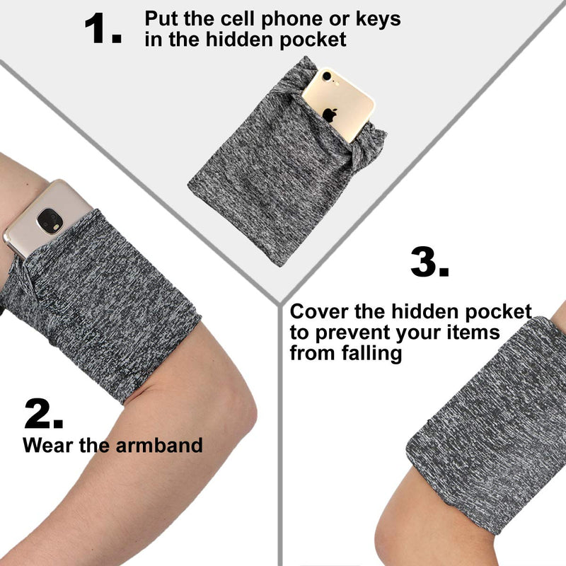[Australia - AusPower] - Medium Cell Phone Exercise Workout Jogging Running Walking Armband for Cellphone Keys Earphone Wrist Arm Band Sleeve Pouch Holder Pocket Fits iPhone 6 6S 7 8 X XR XS 11 12 Max Pro Plus STRONG ARM/Grey Medium: Length 6.5 x Circumference 11.0 in 
