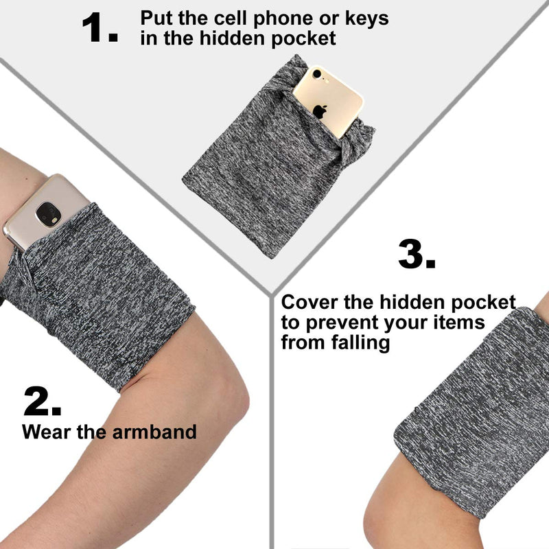[Australia - AusPower] - Small Armband for Cellphone Keys Earphone Airpod with Hidden Pocket, Phone Protective Arm Sleeve Strap Pouch Holder Pocket for Training Jumping Exercise Workout Climbing for iPhone Samsung Pixel -Grey Small: Length 6.0 x Circumference 9.5 in Grey Melange 