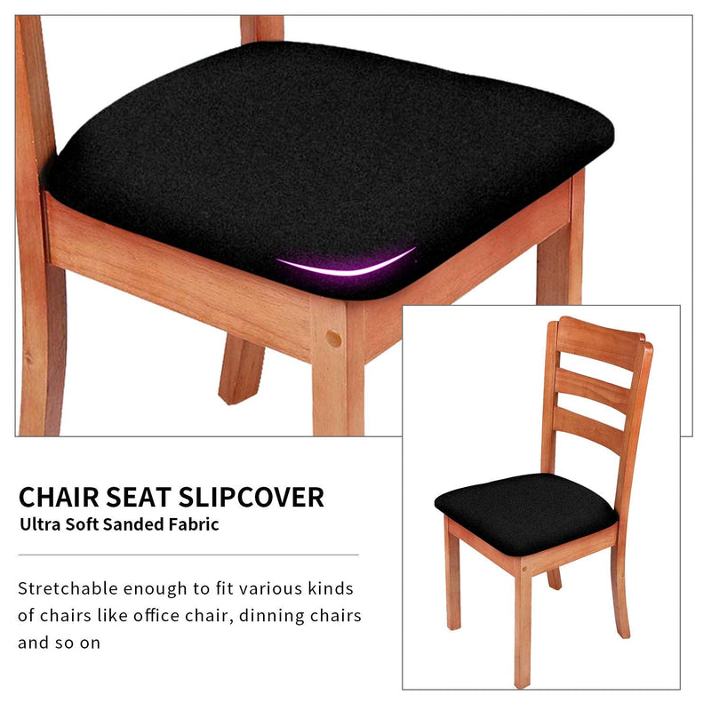 [Australia - AusPower] - Gute Chair Seat Covers, Dining Room Chair Seat Covers with Ties, Stretch Solid Chair Covers Protectors for Dining Room Kitchen Chairs (Set of 4, Black) Solid - 4PCS 