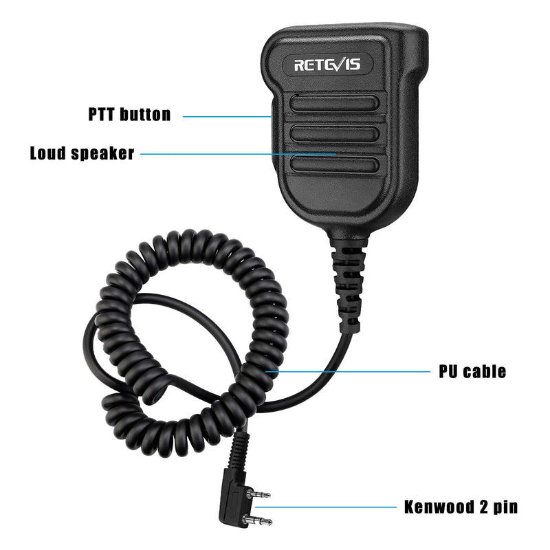 [Australia - AusPower] - Retevis Walkie Talkies Speaker Microphone,2 pin IP54 Waterproof Shoulder Speaker Mic for Retevis RT3S RT50 RT81 RT86 RB20 RT22 RT21 RT19 H-777 RT68 Two Way Radios(1 Pack) 