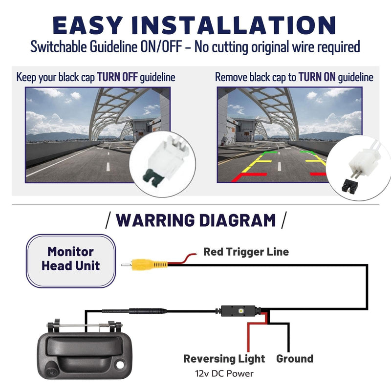 [Australia - AusPower] - EWAY Tailgate Handle Rear Backup Camera Replacement for Ford F150 2005-2014, 2008-2016 F250 F350 F450 F550 Super Duty, Tailgate Latch Door Handle Reverse Backing Camera RCA Connector, 8L3Z-9943400-AC 04-16 Black 