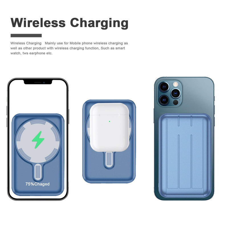 [Australia - AusPower] - Mag-Safe Wireless Portable Fast Charger 15W Magnetic Power Bank 10000MAH USB C Back up Power Supply, Suitable for iPhone12 Mini Pro Max/iPhone 13 (Blue, 10000mah) Blue 