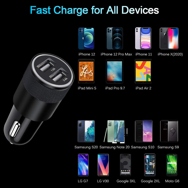 [Australia - AusPower] - iPhone Car Charger Cigarette Lighter Adapter, 5Pack 3.4A Dual Port Fast Charge Car Phone Charger for iPhone 13 12 11 Pro Max SE XR XS X 8 7 6 6s Plus, Samsung Galaxy S21 S20 S10 S9 S8 S7 S6 A12 A32 