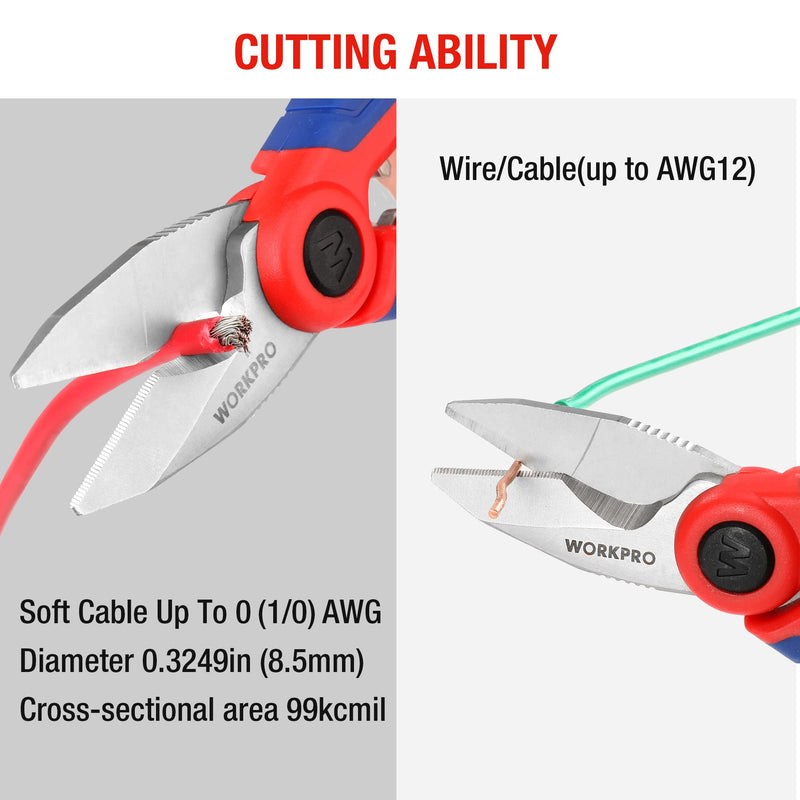 [Australia - AusPower] - WORKPRO Stainless Electricians Scissors, 6.4" Professional Electrician Shears with Wire Stripper for Soft Cable 