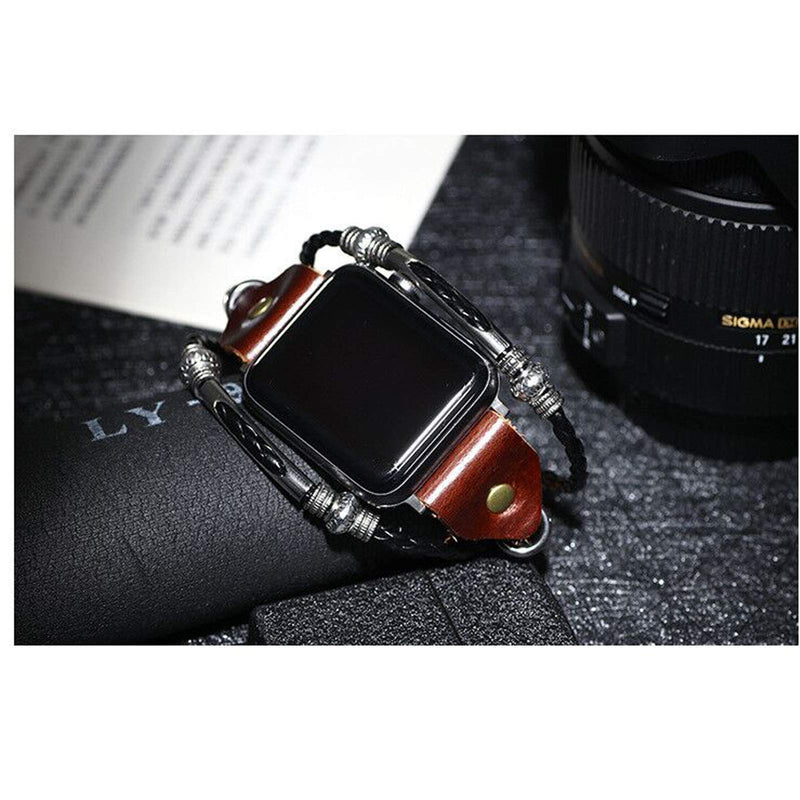[Australia - AusPower] - SDDFS Leather Stainless Steel Buckle Smart Watch Compatible with Apple Watch Band Strap Wristband Handmade Iwatch Series 5/4/3/2/1,for Men (brown,38mm/40mm) brown 38mm/40mm 