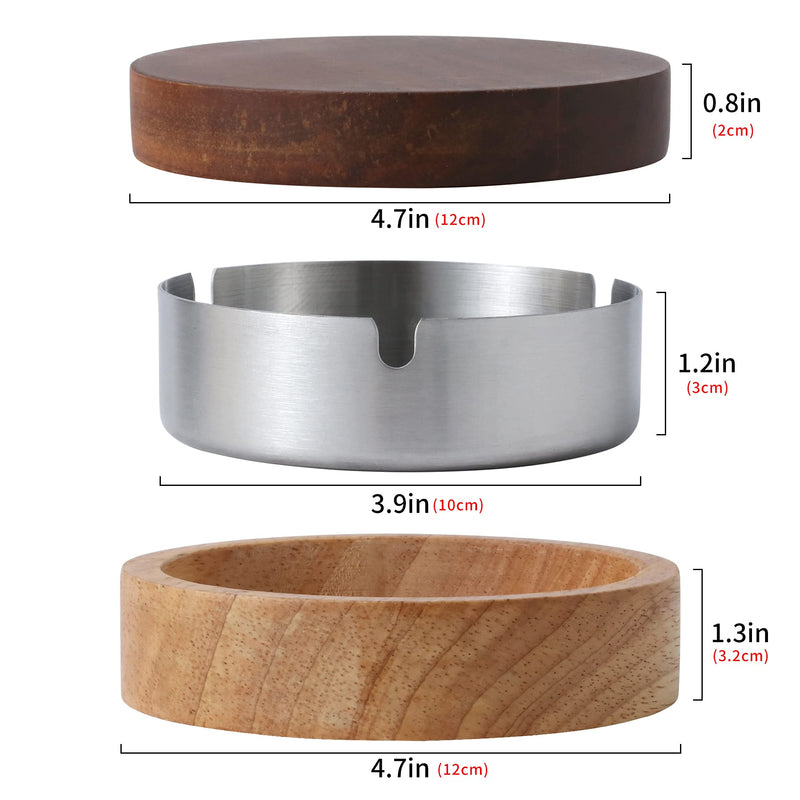 [Australia - AusPower] - Wooden Ashtray with Lid for Smokers Stainless Steel Liner Ash Tray Windproof Durable Easy to Clean Cool Ashtrays for Indoor or Outdoor Use, Patio, Office & Home 4.7 in x 4.7 in x 2.1 in Wood 