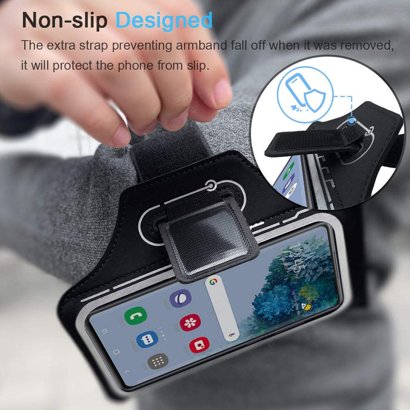 [Australia - AusPower] - JEMACHE Running Armband for Samsung Galaxy S22 Ultra, S21 FE, S20 FE, S22 Plus, S21 Plus, Note 20 Ultra 10 9, Gym Workouts Arm Band with Earbuds Holder (Black) 6.9" Black 