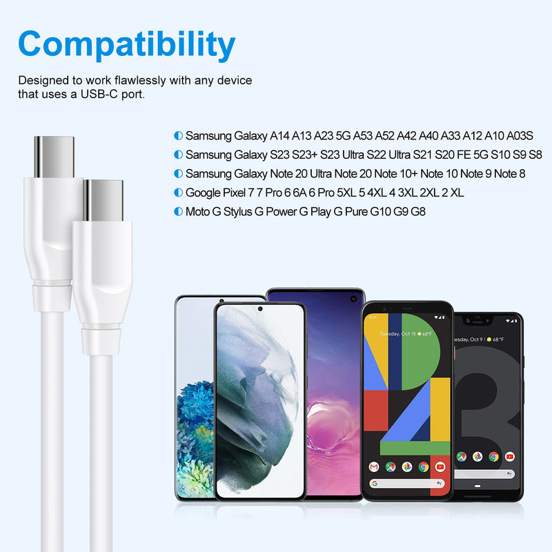 [Australia - AusPower] - Samsung Charger Fast Charging Cable for Galaxy A54 S23 S22 Ultra A14 A23 A34 A24 5G A13 A12 A53 A51 A03S S21 S20 FE 5G S10 S9,60W USB C to USB C Cable Fast Charger Cord for Pixel 7 6 Pro 6A 5A 4XL white 