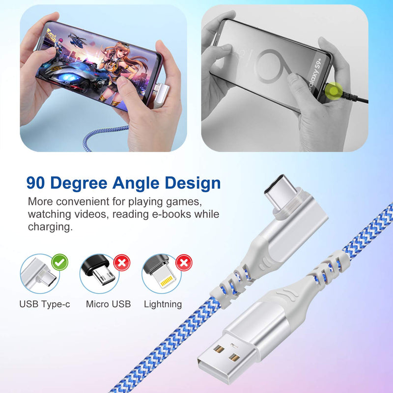 [Australia - AusPower] - Pofesun 3 Pack 10ft USB C Cable Right Angle 90 Degree USB A to Type C Fast Charger Compatible for Samsung Galaxy S20 S10 S9 S8 Plus Note 9 8,LG G8 G7 V40 V20, Moto G7-Blue,Green,Purple Blue,Green,Purple 