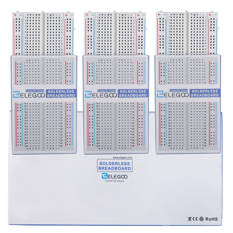 [Australia - AusPower] - ELEGOO 3PCS 400 tie-Points breadboard, 4 Power Rails for Jumper Wire 