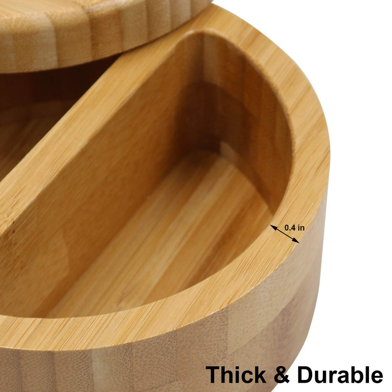 [Australia - AusPower] - Bamboo Salt and Pepper Bowls by HTB, Divided Salt Cellar With Swivel Lid and Spoon, Seasoning Containers With Magnetic Lid to Keep Dry, Mini Spoon Built Into Top, Great When You May Have Messy Hands 