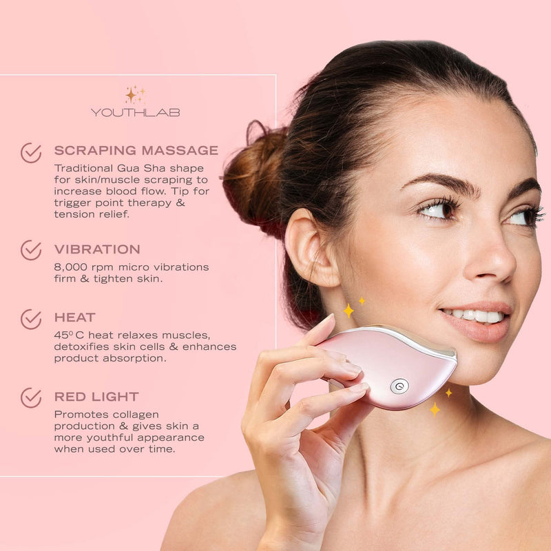 [Australia - AusPower] - YouthLab ProSculpt Gua Sha, Ultimate Skin Scraping Tool,Heat & Electric Vibration,Anti-Aging,Eye/Face Puffiness,Tension Relief, Acupressur (Rose Gold) Rose Gold 