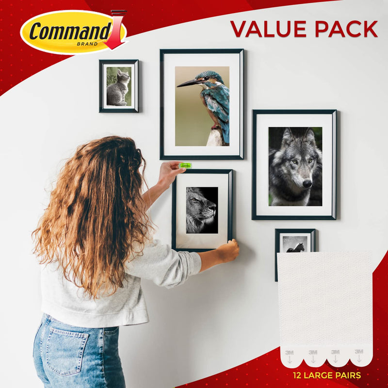 [Australia - AusPower] - Command Picture Hanging Kit| 3m Damage-Free Strips & Leveler| 12-Pair | Perfect for Hanging Small & Large Frames, Photos, Pictures, Posters on Walls/ Drywalls | No Nail/ Hook Damage (12) 
