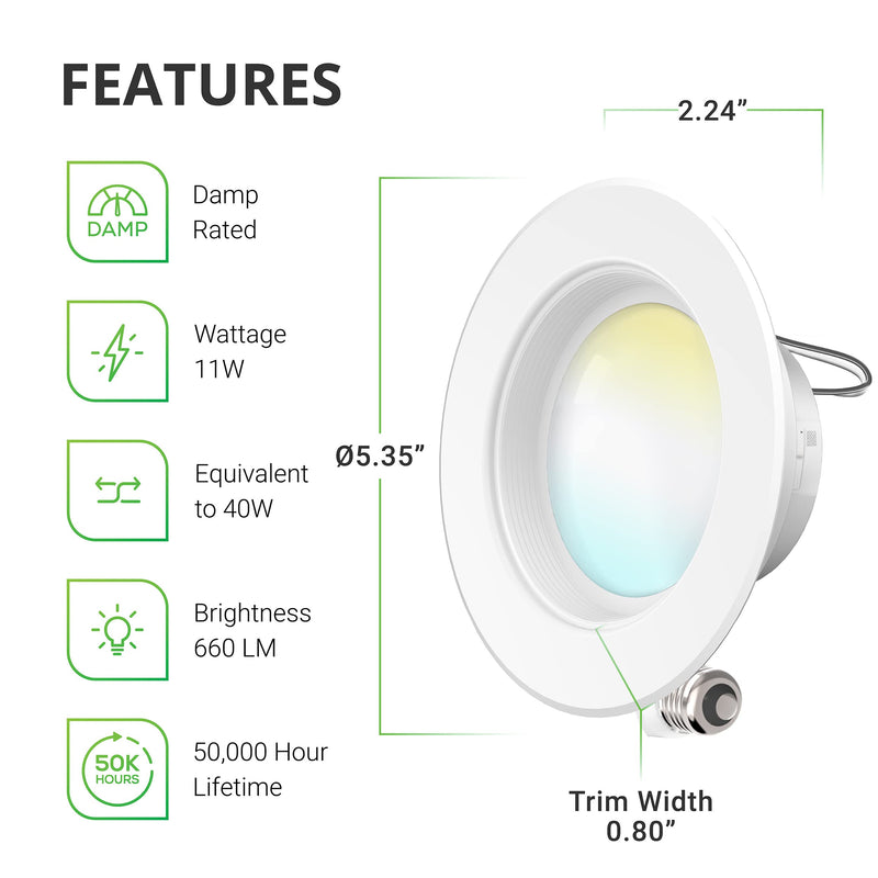 [Australia - AusPower] - Sunco Lighting 4 Inch LED Can Lights Retrofit Recessed Lighting, Selectable 2700K/3000K/3500K/4000K/5000K Dimmable, Baffle Trim, 11W=40W, 660 LM, Replacement Conversion Kit, UL Energy Star 4 Pack 5 Cct in One (27k,3k,35k,4k,5k) 