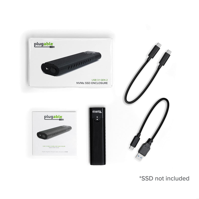 [Australia - AusPower] - Plugable USB C to M.2 NVMe Tool-free Enclosure USB C and Thunderbolt 3 Compatible up to USB 3.1 Gen 2 Speeds (10Gbps). Adapter Includes USB-C and USB 3.0 Cables (Supports M.2 NVMe SSDs 2280 2260 2242) 