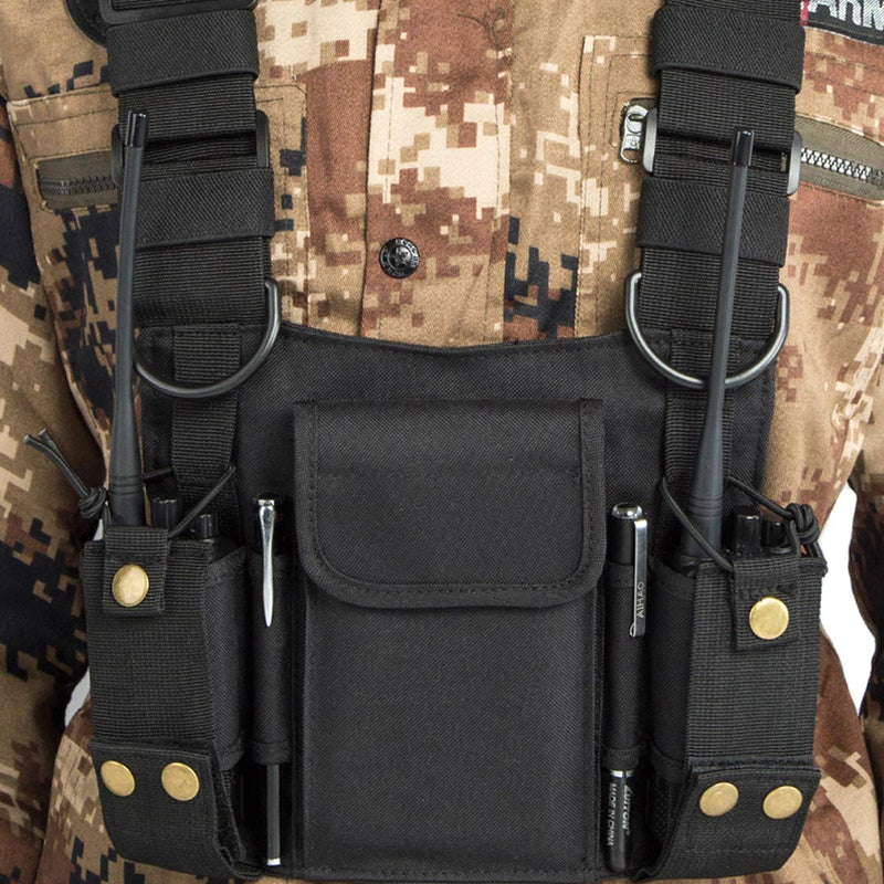 [Australia - AusPower] - Radio Shoulder Holster Chest Harness Holder Vest Rig for Two Way Radio Chest Front Pack Pouch Walkie Talkie Case with Front Pouches for Kenwood Arcshell Retevis Baofeng UV-5R F8HP UV-82 888S (Black) 