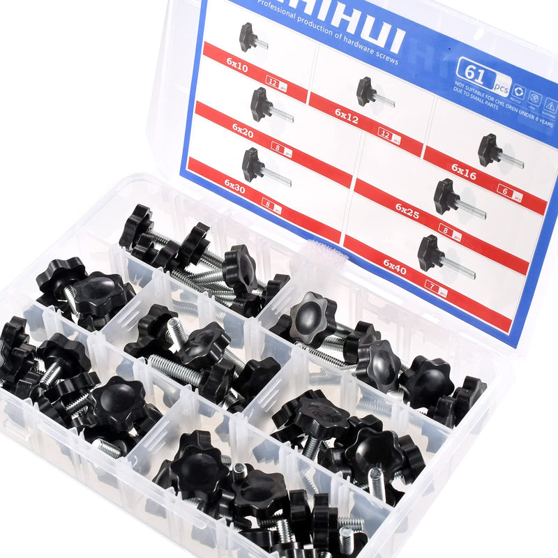 [Australia - AusPower] - ZHUHUI Hex Shaped Star Knob Hand Tightening Screw Clamping Plastic Head Bolt Assortment Kit M6 