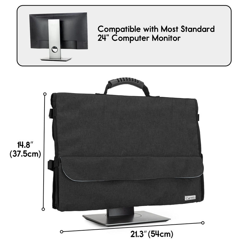 [Australia - AusPower] - CURMIO Computer Monitor Carrying Case for 24 Inch Monitor, Computer Screen Dust Cover with Rubber Handle and Pockets, Black (Patented Design) 