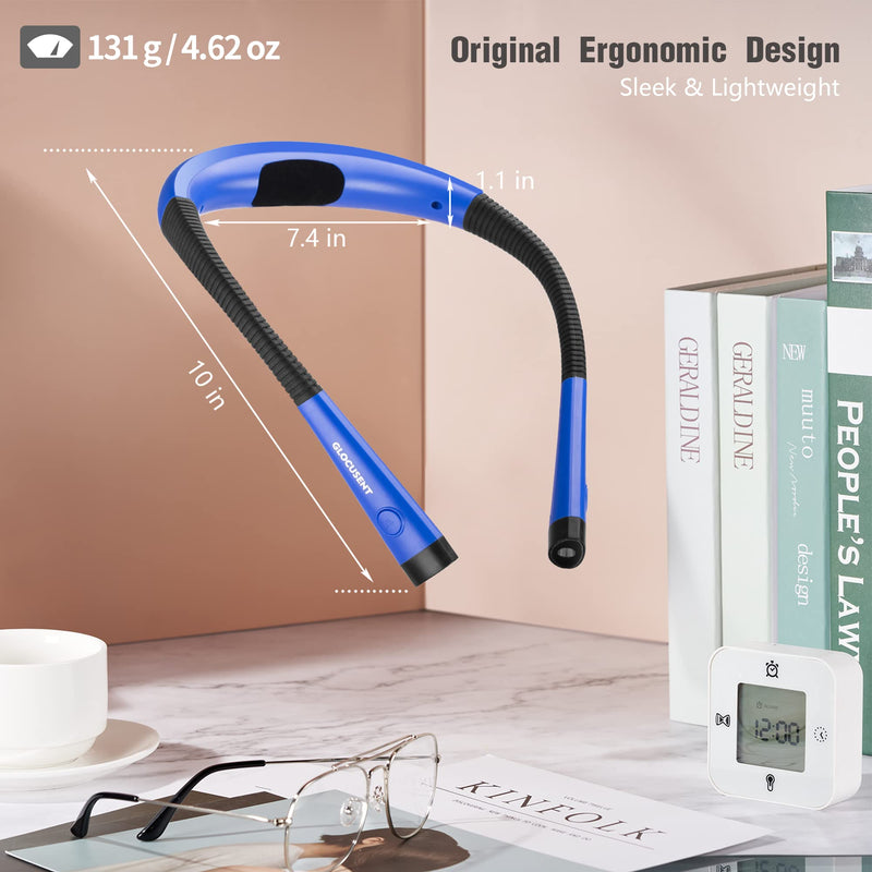 [Australia - AusPower] - Glocusent LED Neck Reading Light, Book Light for Reading in Bed, 3 Colors, 6 Brightness Levels, Bendable Arms, Rechargeable, Long Lasting, Perfect for Reading, Knitting, Camping, Repairing Light Blue 
