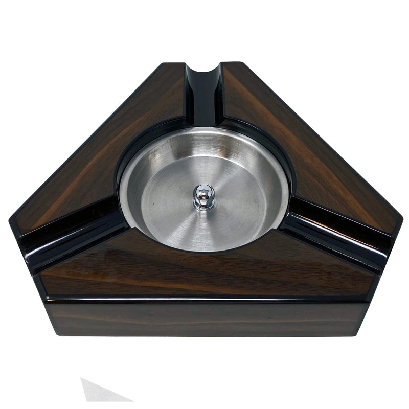 [Australia - AusPower] - Prestige Import Group - Triangular Maple Lacquer 3 Cigar Ashtray - Dark Maple Wood and Black Accents 