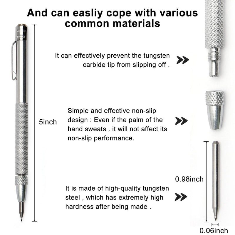 [Australia - AusPower] - Mriuuod 2 Pack Tungsten Carbide Scriber Tool with Magnet, with Extra 10 Replacement Marking Tip And 6-Inch/15cm Stainless Steel Ruler, Etching Engraving Pen for Glass Ceramics Metal Sheet 