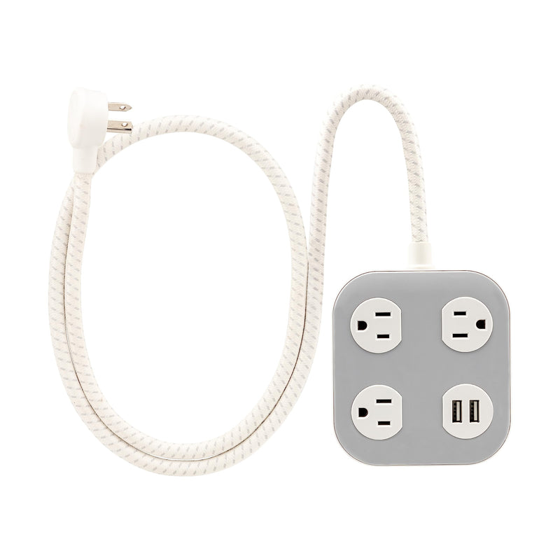 [Australia - AusPower] - Cordinate 3-Outlet Power Strip, 2 USB-A Ports (2.1A), Braided Cord, 4ft, Cream/Gray, 78847 Gray 3 Outlet | 2 USB-A 