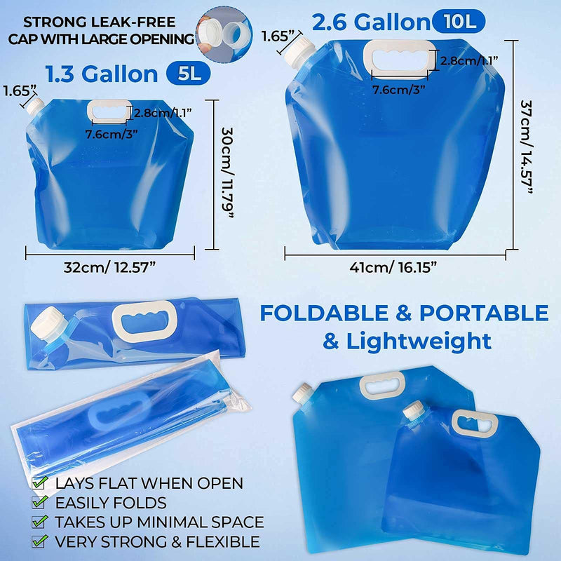 [Australia - AusPower] - Hakkin Collapsible Water Tank Container 4 Pack 1.3 Gallon/5L, No-Leak Freezable Portable BPA Free Food Grade Plastic Storage Jug for Camping, Hiking, Travel, Emergency Survival Kit Bonus 2 Pcs Caps 4 Pack 5L 