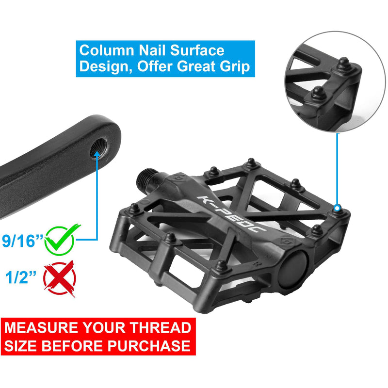[Australia - AusPower] - GPMTER Bike Pedals 9/16 for MTB, Mountain Road Bicycle Flat Pedal, with 16 Anti-Skid Pins -Universal Lightweight Aluminum Alloy Platform Pedal for Travel Cycle-Cross Bikes etc 