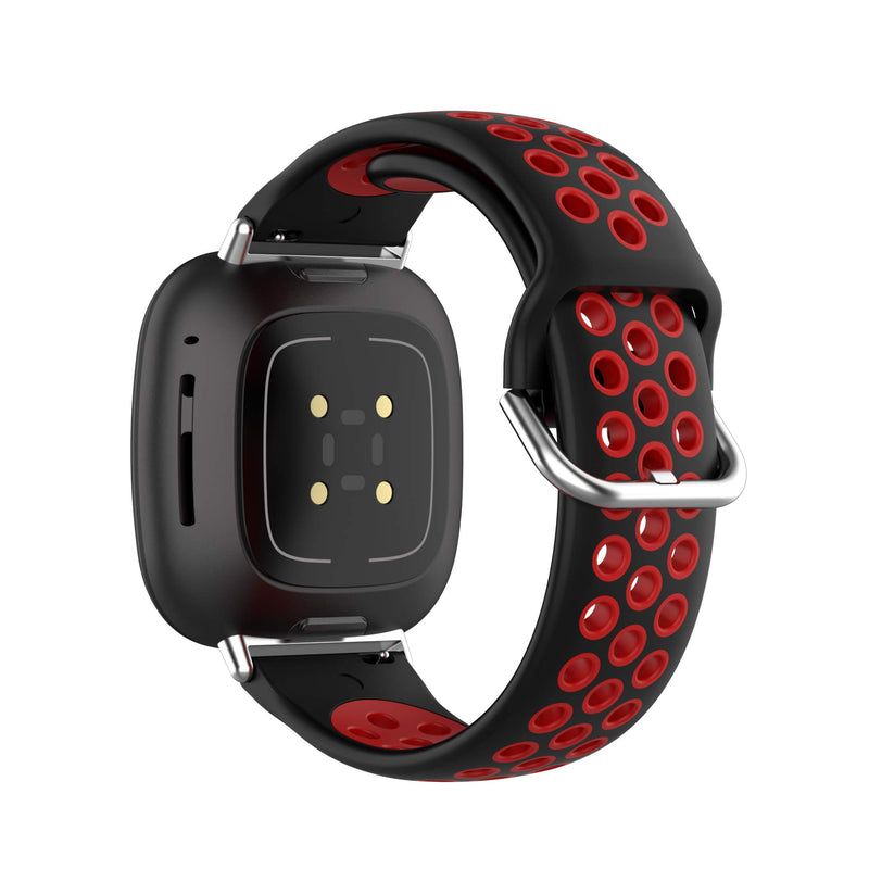 [Australia - AusPower] - BabyValley Band Compatible with Fitbit Versa 3/Sense Silicone Band+Metal Connector Breathable Bracelet Strap Smartwatch Accessories Band for Versa 3/Sense (Black+Red) Black+Red 