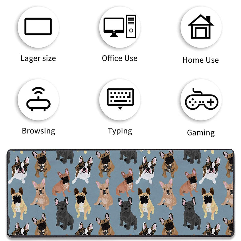 [Australia - AusPower] - Gorzzt Extended Large Gaming Mouse Pad and Coaster with Stitched Edge 31.5x11.8 inch Non-Slip Rubber Base Mouse Pad, Suitable for OfficeHome Desk Mat-French Bulldogs Doormat Home GO-Mouse1-C 004 