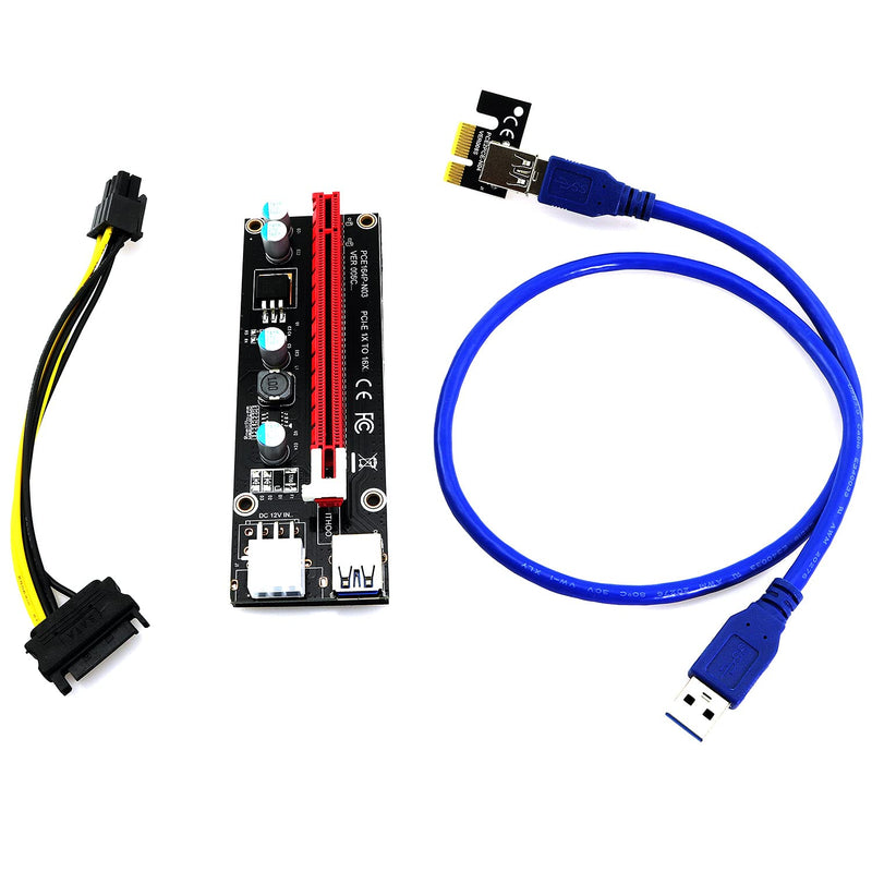 [Australia - AusPower] - BLLNDX PCIE Riser Cable 1Set VER006C PCI-E Riser Card Express Cable PCI X1 to PCI X16 GPU Riser Adapter Cable with 6Pin-SATA Power Cable and 23.6inch USB 3.0 Extension Cable 