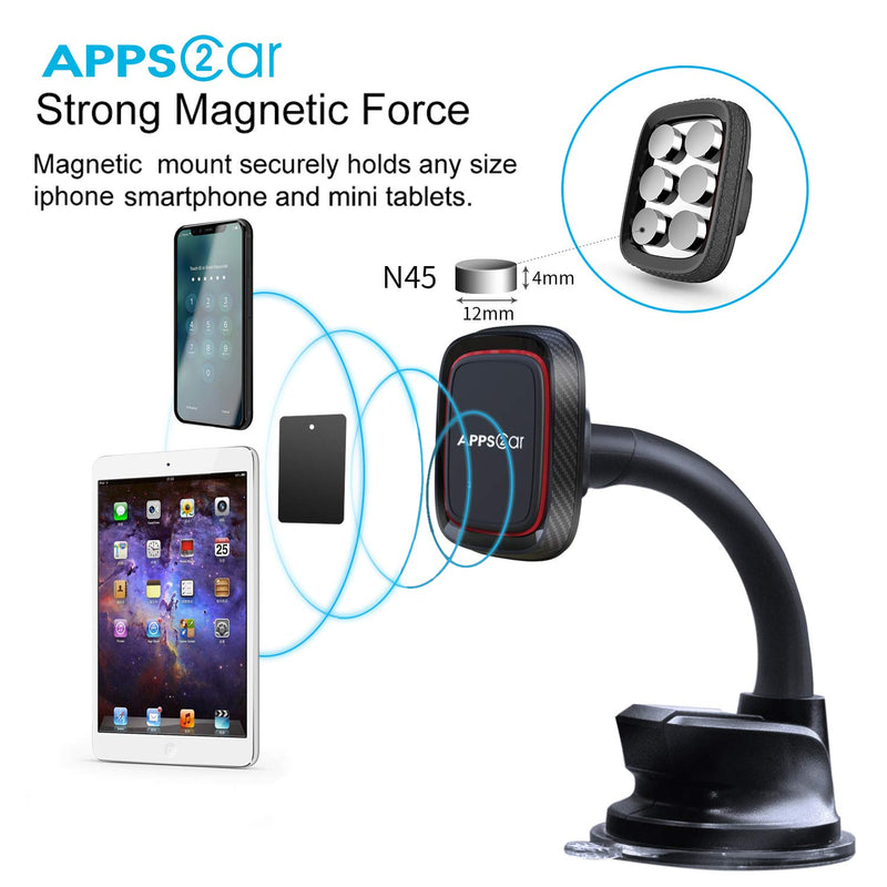 [Australia - AusPower] - Magnetic Phone Car Mount, 360°Adjustable Magnetic Car Phone Holder with 6 Strong Magnets, Dashboard & Windshield Industrial-Strength Suction Cup Magnet Phone Mount Car, Compatible for All Cell Phones 