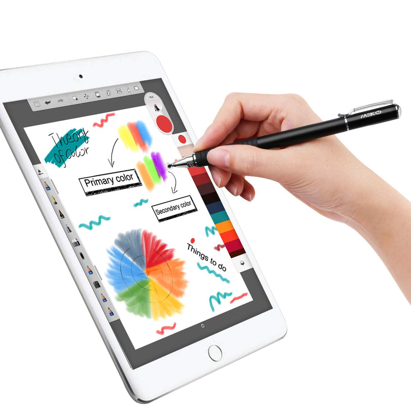 [Australia - AusPower] - MEKO Universal Stylus,[2 in 1 Precision Series] Disc Stylus Touch Screen Pens for All Capacitive Touch Screens Cell Phones, Tablets, Laptops Bundle with 6 Replacement Tips - (2 Pcs, Black/Black) *Black/Black 