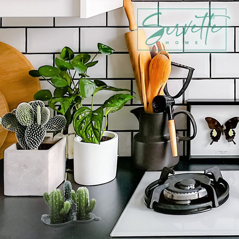 [Australia - AusPower] - Ceramic Salt & Pepper Shakers Collectors Kitchen Décor with Tray - Cactus Green 