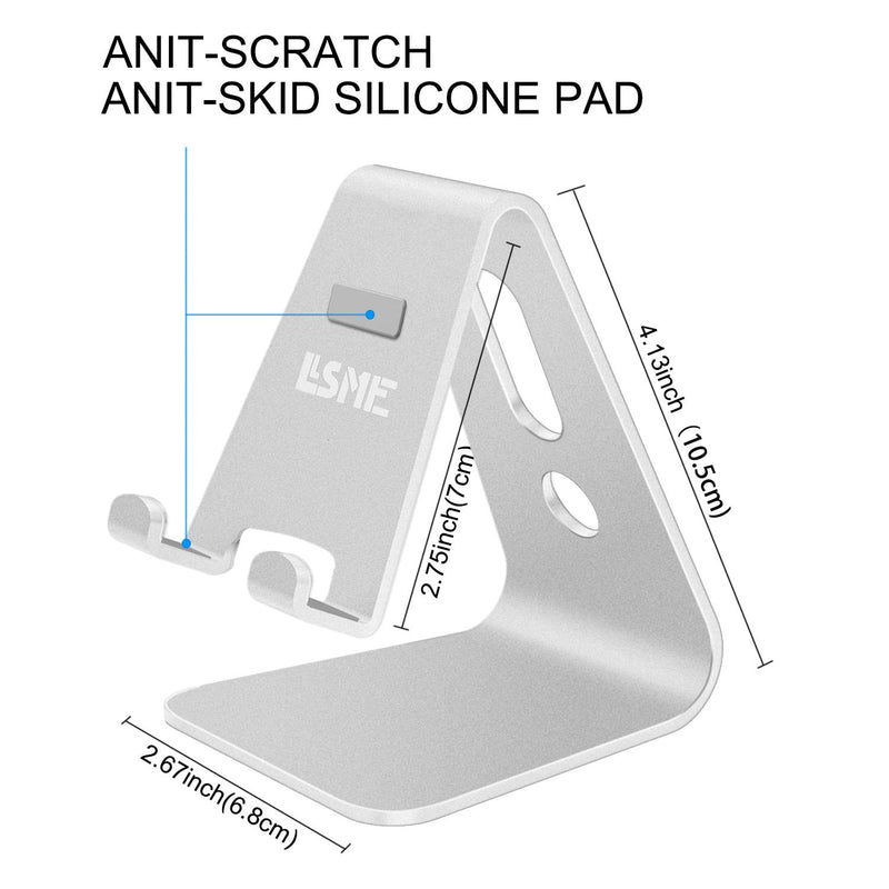[Australia - AusPower] - Cell Phone Stand, LLSME Phone Holder, Cradle, Dock, Aluminum Desktop Stand Compatible with All Mobile Phone, iPhone, iPad Air/Mini - Silver 