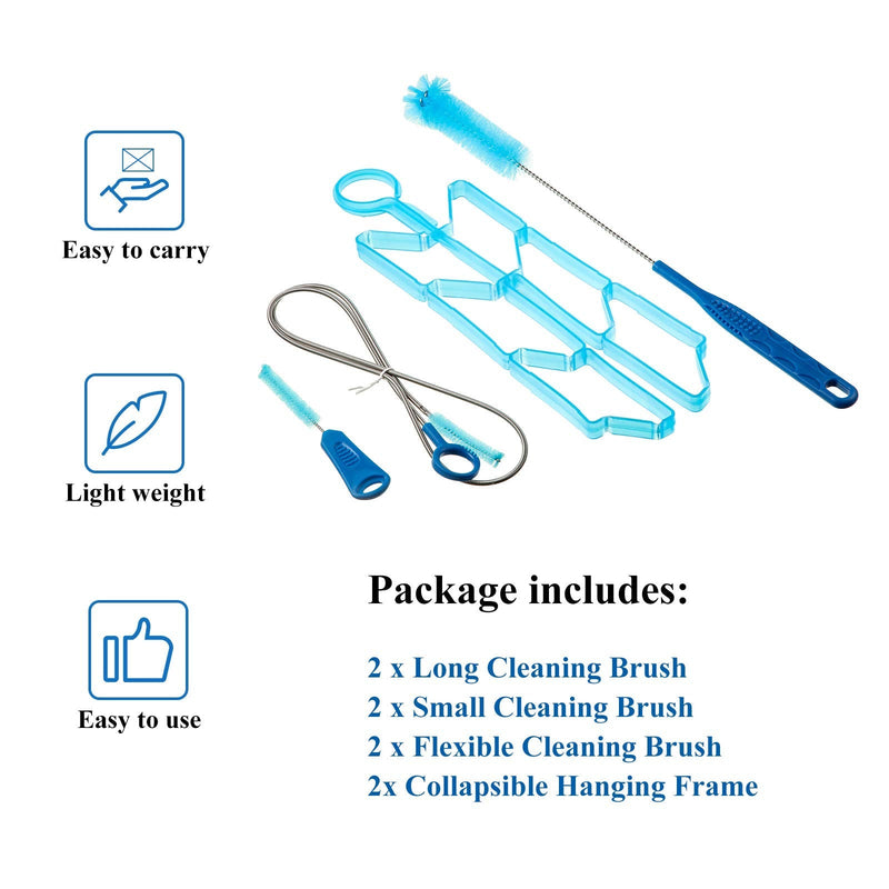 [Australia - AusPower] - 2 Packs Hydration Bladder Cleaning Kit, 8 in 1 Water Bladder Cleaning Brush Kit Includes Flexible Long Bladder Brush for Hose Small Bite Valve Brush Big Brush Drying Collapsible for Bladder Blue 