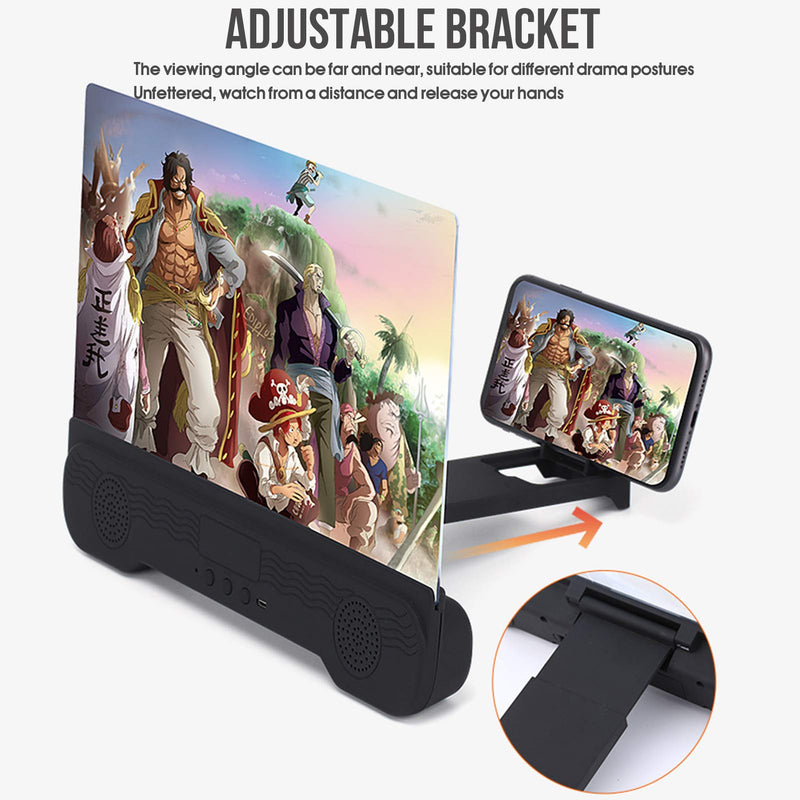 [Australia - AusPower] - 14" Phone Screen Magnifier with Bluetooth Speakers, 6D HD Magnifying Projector Screen Enlarger for Movies, Videos, Games, Adjustable Cell Phone Stand with Screen Amplifier, Supports All Smartphones 