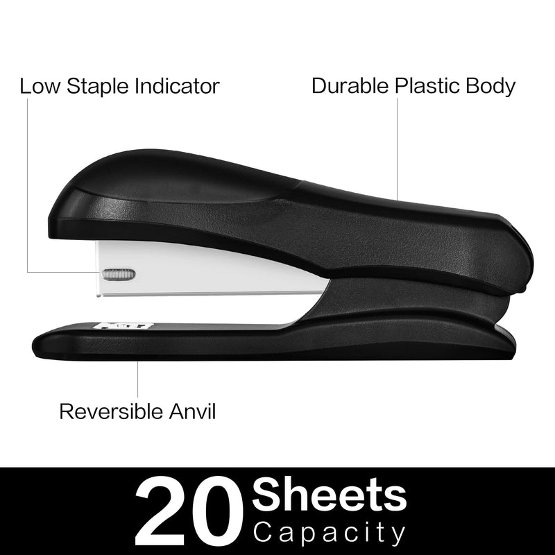 [Australia - AusPower] - Deli Stapler Value Pack, Desktop Staplers, Office Stapler, 20 Sheet Capacity, Includes Staples & Staple Remover, Black Stapler with Staples and Remover B - Black 