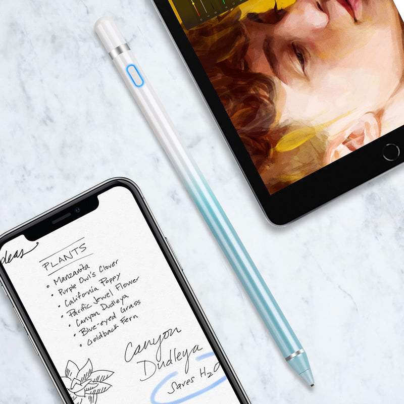 [Australia - AusPower] - Stylus Digital Pen for Touch Screens, Active Pencil Fine Point Compatible with iPhone iPad and Other Tablets for Handwriting and Drawing (White+Blue) 