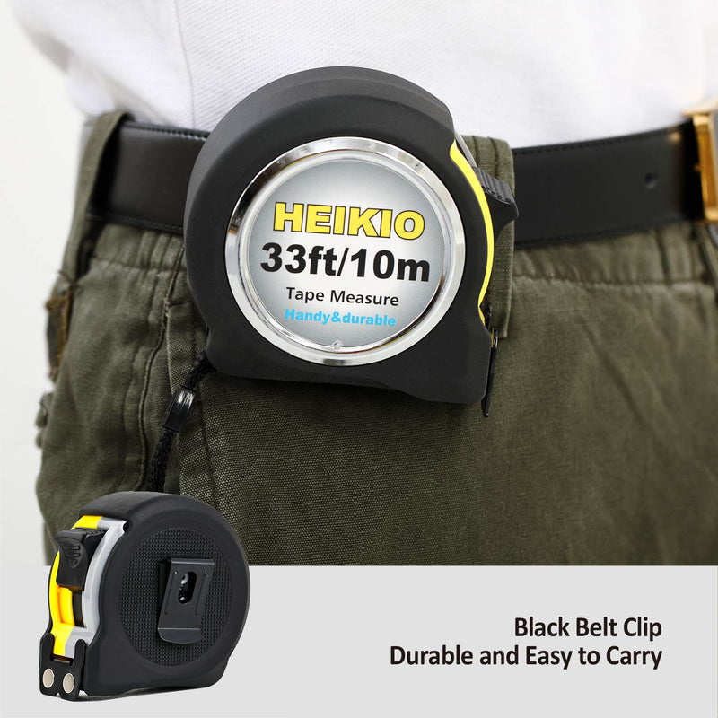 [Australia - AusPower] - Measuring Tape 33 Feet(10M), Double-sided Metric and Inch Scale with Fractions, Retractable Tape Measure with Double Stop Buttons and Magnetic Hook By HEIKIO 