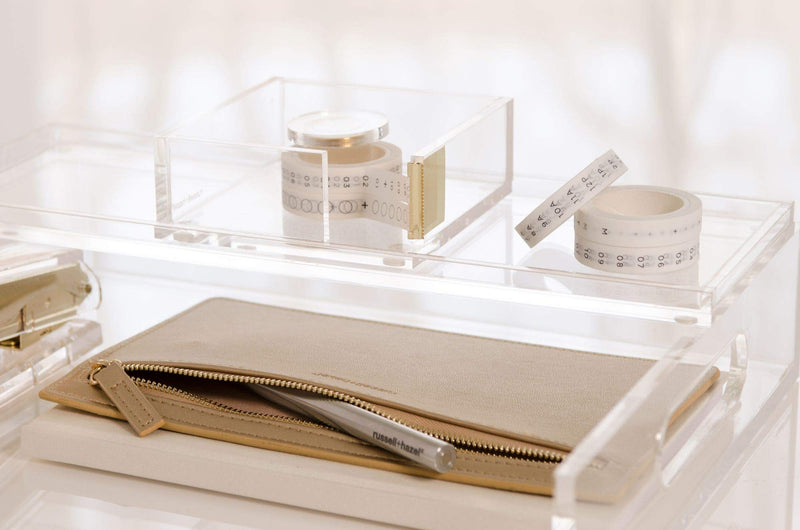 [Australia - AusPower] - russell+hazel Acrylic Bloc Tape Dispenser, Clear, 4” x 4” x 1.5”, Gold, (32025) 