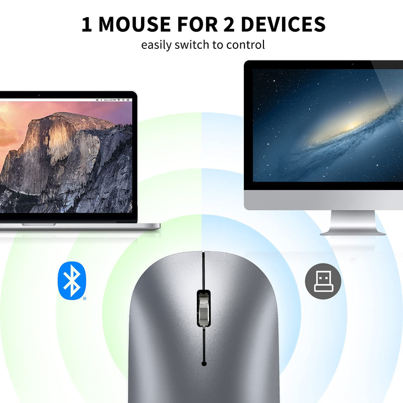 [Australia - AusPower] - TECKNET Rechargeable Bluetooth Mouse for MacBook Pro/iPad/Laptop/Windows, Slim Silent Wireless Mouse Bluetooth 5.0/3.0 2.4G Portable Optical Cordless Mice with USB Receiver 4 Adjustable DPI 