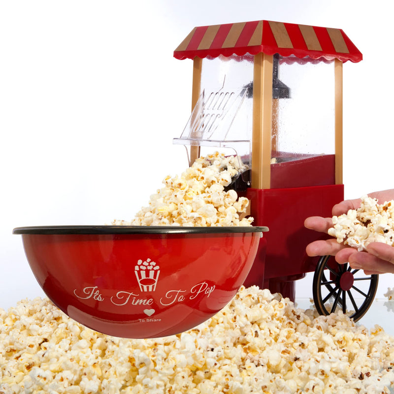 [Australia - AusPower] - Delightful Bliss Red Popcorn Bowl-Retro Family- Size Popcorn Bucket Tub For Party & Movie Night Snacks- Non Chip, Shatterproof, Enamel Coated Stainless Steel Serving Container - 80oz Capacity, 5x9.5" 