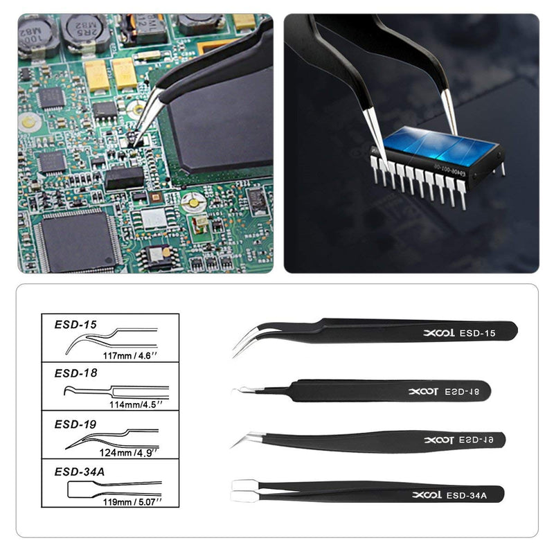 [Australia - AusPower] - Precision Tweezers Set, XOOL 10 PCS ESD Tweezers Set, Anti-Static Stainless Steel Tweezers Kit, Non-magnetic and Multi-standard Stainless Steel Tweezers for Lab, Electronics, Jewelry and Detailed Work ESD Tweezers 10 PCS 