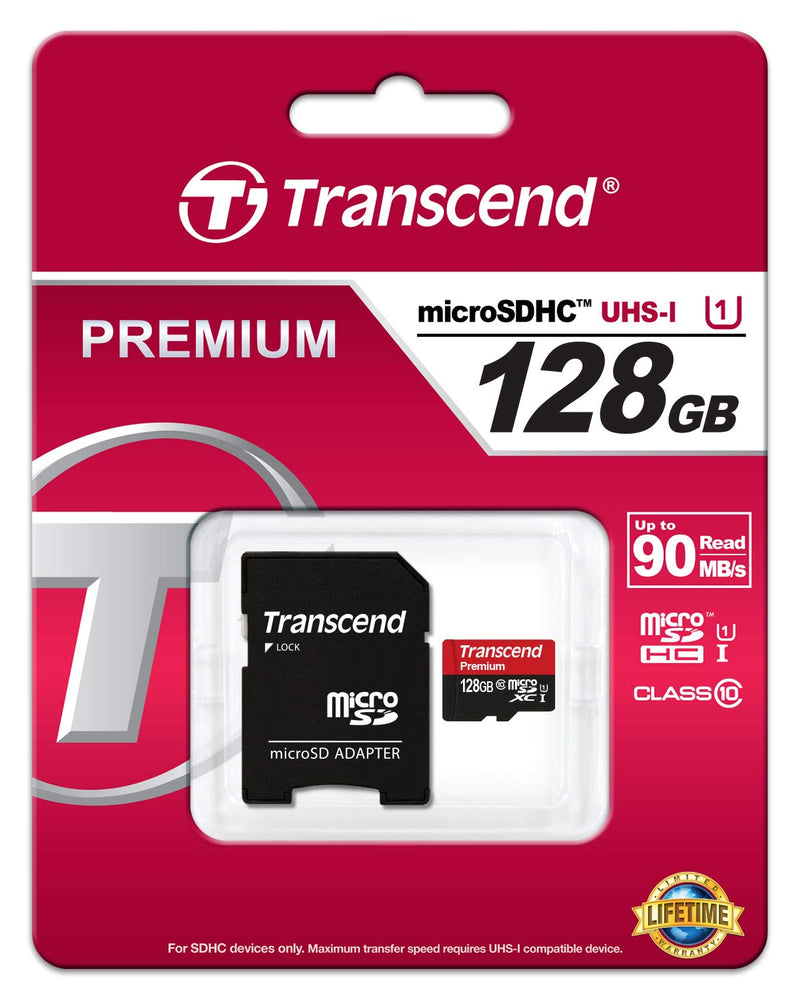 [Australia - AusPower] - Transcend 128GB MicroSDXC Class10 UHS-1 Memory Card with Adapter 45 MB/s (TS128GUSDU1) 